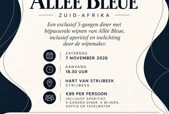 EXCLUSIEF WIJNMAKERSDINER – ALLÉE BLEUE 🇿🇦